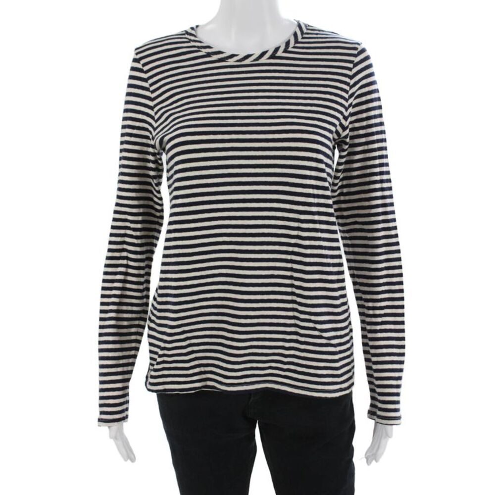 Perfect White Tee Womens Striped Black Jersey T-Shirt Long Sleeve Size S